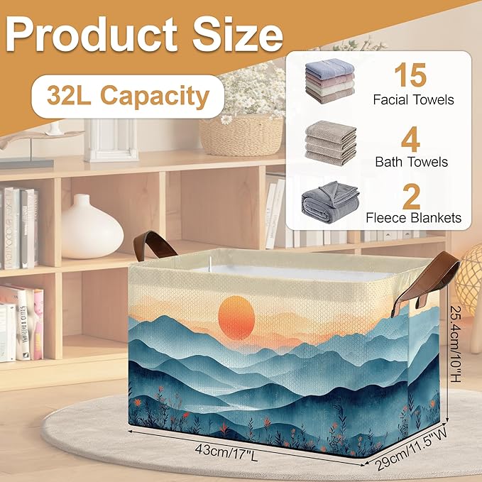 Storage Bin with Handles Sun Mountains Collapsible Laundry Baskets for Books Laundry - Use in Nursery Closet Organizers and Storage Blanket Basket