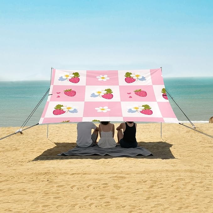 ALAZA Flower Plaid Strawberry Pattern Beach Tent Sun Shelter Portable Canopy Sunshade for Outdoor Camping Picnics Backyard Fun 10x9 ft
