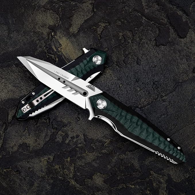 folding pocket knife with 4in d2 tool steel bladeliner lock g10 handleedc camping hunting knives with clip for men and women (green)