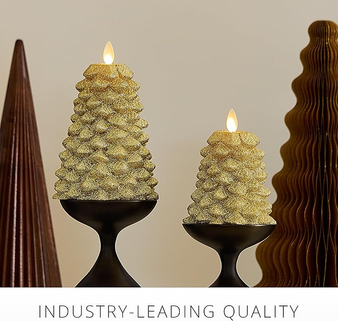 Luminara Rich Gold Glitter Flameless LED Candle North Tree Moving Flame Pillar (3.8 x 6)