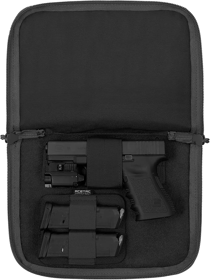 ACETAC [3-Pack Tactical Handgun Case Pistol Storage with Reflective Patch Universal CCW Holster Wrap Hook and Loop Mag Panel (Black)