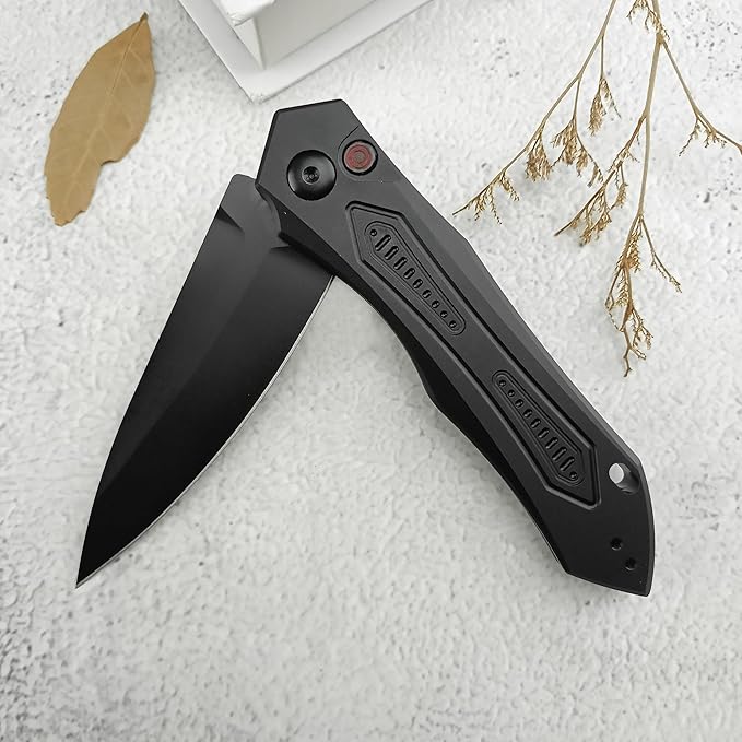 8.3'' Easy Opening Pocket KnifeButton Lock Folding Knives3.54 D2 Black BladeAluminum Alloy Handles and Reversible PocketclipCamping EDC Tool for Men's Gifts