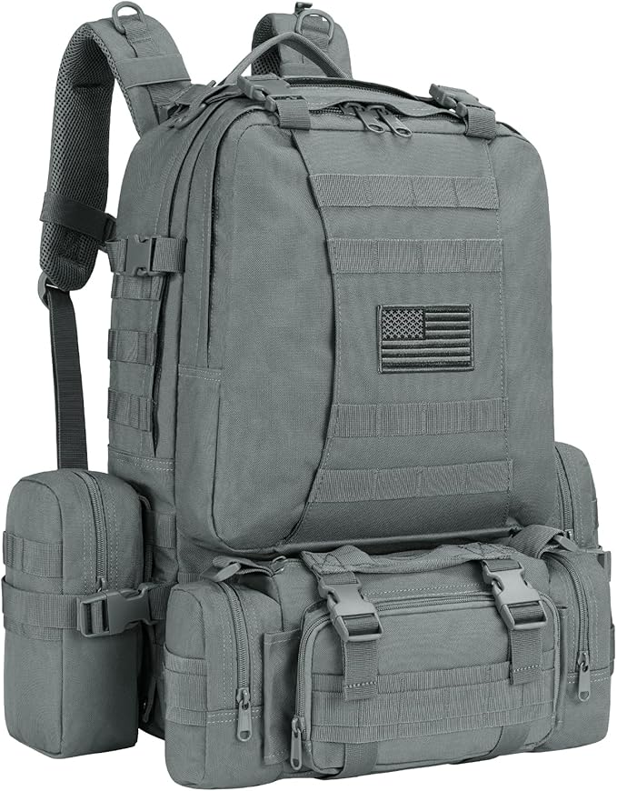 CVLIFE Tactical Backpack Military Army Rucksack 60L Large Assault Pack Detachable Molle Bag Grey