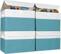 Bagnizer Large 22 Quart Linen Fabric Foldable Storage Bin Cube Organizer Basket with Flip-Top Lid &amp Handles Clothes Blanket Box for Home Office Closet Teal &amp White 4 Pack 14.6 x 9.5 x 9.5