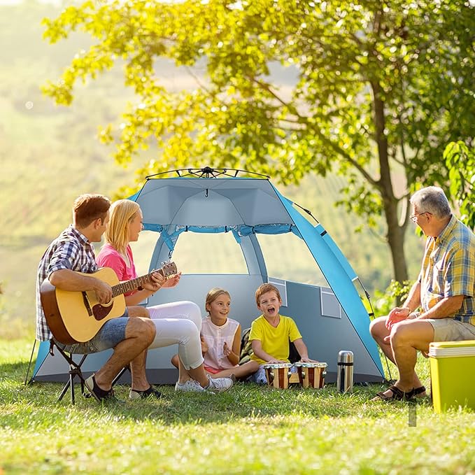 Beach TentPop Up Beach Tent Sun Shade Shelter with Fiberglass Pole Oxford ClothQuick-Open Free Ride Beachs Sun Shade