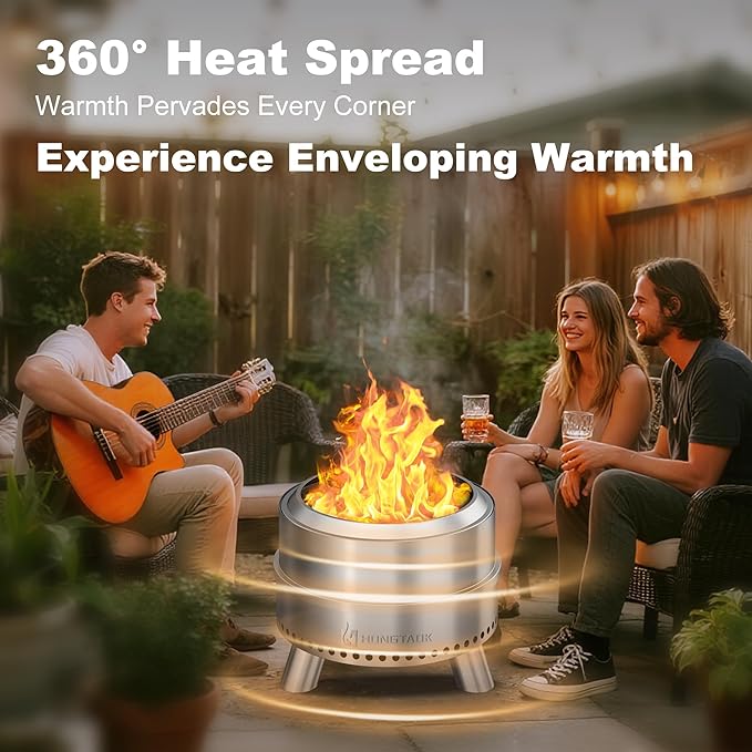 Smokeless Fire Pit with Waterproof Bag 20 Inch Stainless Steel Fire Pits for Outside Wood Burning Smokeless Firepit Outdoor Bonfire Removable Ash Pan Portable for Camping Backyard