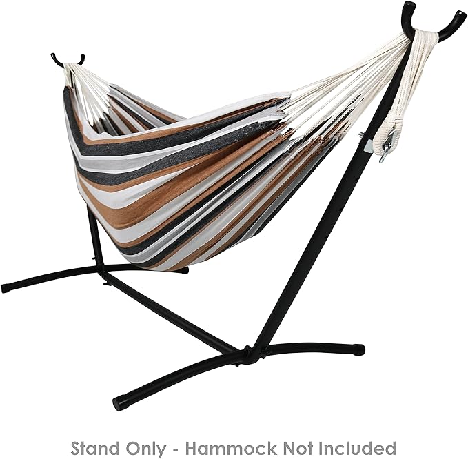 Sunnydaze Brazilian Portable Steel Hammock Stand for Outside with Carrying Case - 400-Pound Capacity Hammock Frame - Black Finish