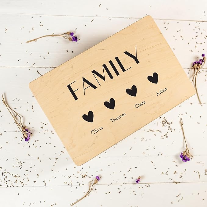 Creative Deco Personalized Wooden Storage Box Family Memory Box | 11.8x7.87x5.51in (+-0.5) | Multiple Choice | Hinged Lid Handles Engraving | Gift Box | Rough UNSANDED Keepsake Souvenir Chest