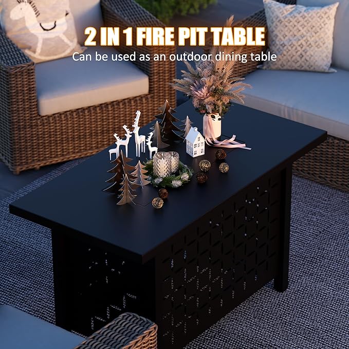 43in Propane Fire Pit Table Outdoor Gas Fire Pit for Patio 50000 BTU with Lava Rocks Waterproof Cover and Lid Perfect for Cozy Gatherings &amp Relaxing Outdoor Parties