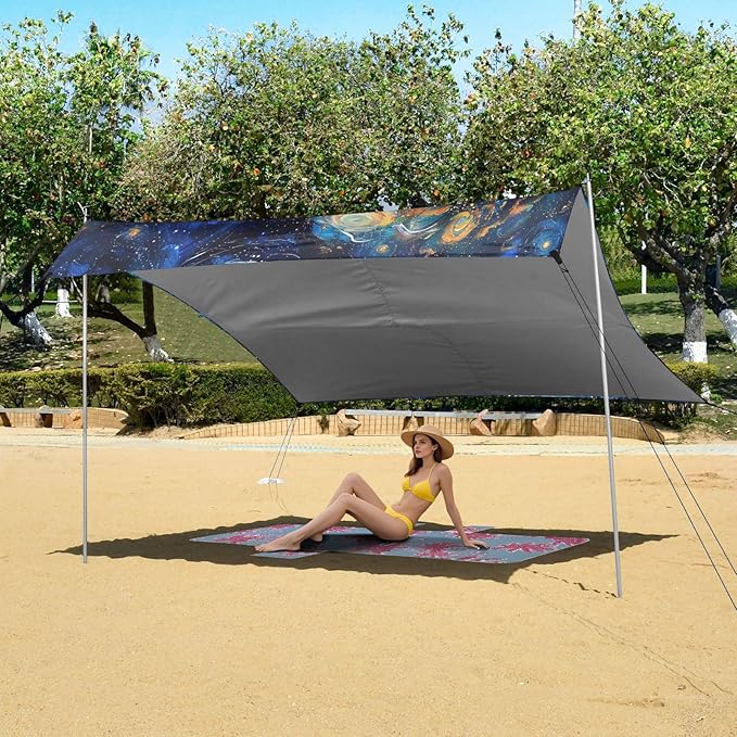 ALAZA Starry Sky Gogh Space Beach Tent Sun Shelter UPF50+ Protection Beach Shade Canopy w/ 4 Sandbags for Outdoor Camping Fishing Backyard Fun Picnic 10x9 ft