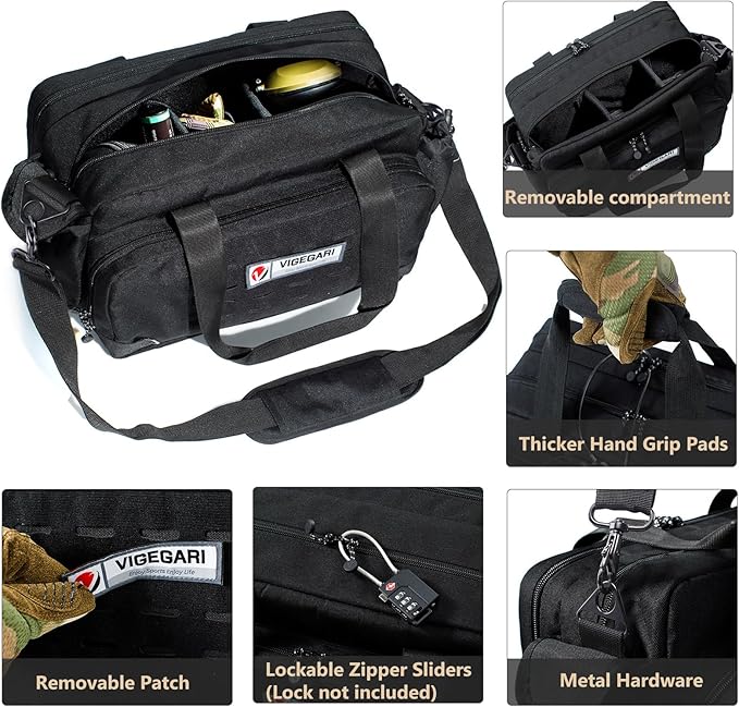 Tactical Pistol Range Bag for 3 Handguns Gun Range Bag with 6 Magazine Slots Lockable Zippers Ammo Storage MOLLE Handgun Case for Shooting Range Accessories