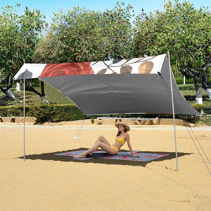 ALAZA Spring Roses Flower Beach Tent Sun Shelter Portable Canopy Sunshade for Outdoor Camping Picnics Backyard Fun 10x9 ft