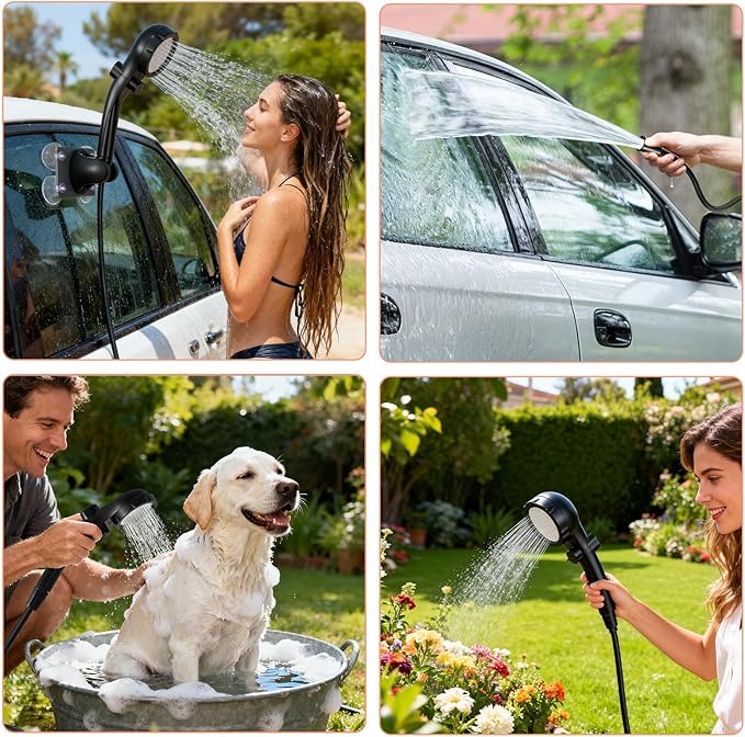 Portable Electric Outdoor Shower with Digital Display IPX8 Waterproof 3 Water Flow Modes Spray Gun Mode for Camping Car Washing Pet Bathing Garden Watering