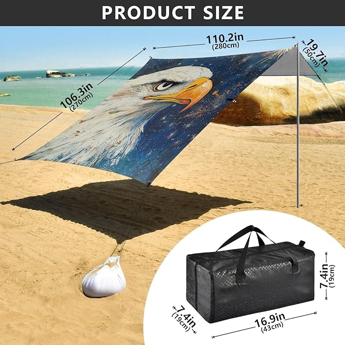 ALAZA Eagles Head Starry Beach Tent Sun Shelter Portable Canopy Sunshade for Outdoor Camping Picnics Backyard Fun 10x9 ft