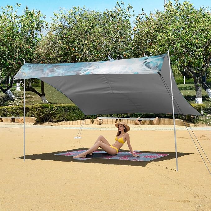 ALAZA Ocean Sea Turtle Fish Beach Tent Sun Shelter Portable Canopy Sunshade for Outdoor Camping Picnics Backyard Fun 10x9 ft