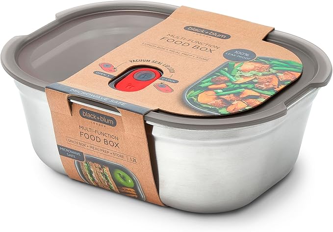 BLACK + BLUM Microwavable Stainless Steel Lunch Box | Multi-Function Vacuum Sealed Container for Healthy Food | Portable and Stackable Food Storage for Office and Outdoor | 40 oz / 1200 ml