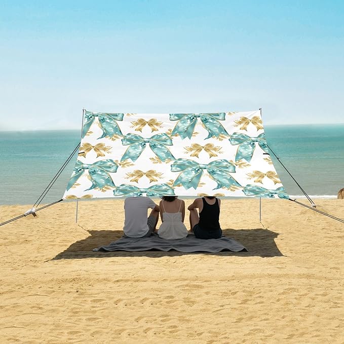 ALAZA Green Gold Bow Pattern Beach Tent Sun Shelter Portable Canopy Sunshade for Outdoor Camping Picnics Backyard Fun 10x9 ft