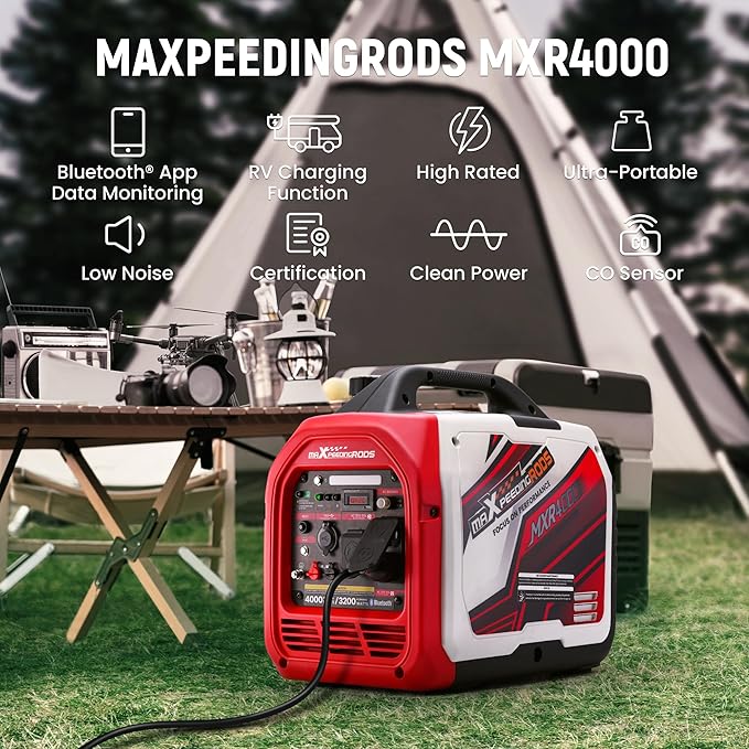 maXpeedingrods 4000 Watt Portable Inverter Generator Gas Powered with CARB Compliant App Remote Data Monitor Compact and Lightweight for Outdoor Camping Family Power Failure in Extreme Weather