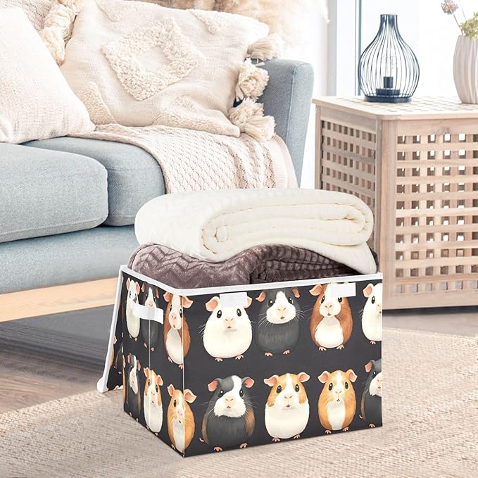 Storage Cube with Lid Cute Guinea Pig Print 16.5×12.6×11.8 IN Collapsible Large Capacity Foldable Storage Basket Bin Organizer