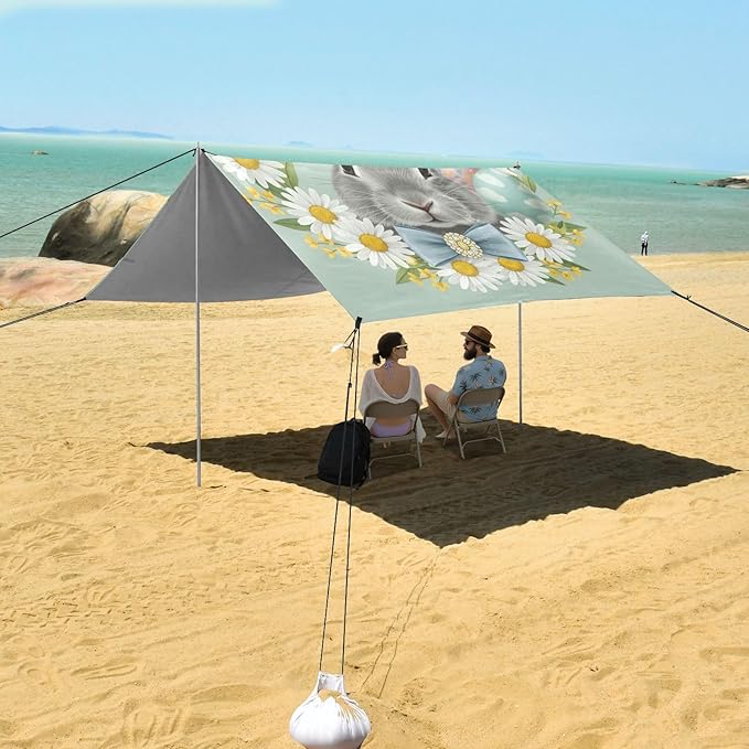 Beach Canopy with Windproof Ropes &amp Sandbags Beach Tent Sun Shade Sun Shelter for Camping Trips Fishing Backyard Fun or Picnics Easter Bunny