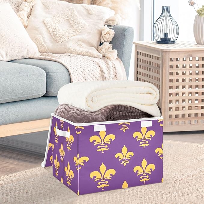 Graffiti Mardi Gras Logo Pattern Foldable Storage Baskets Fabric Boxes with Handle Organizers with Flip-Top Lids Storage Bins for Home Bedroom Office