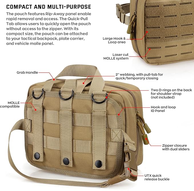 LIVANS Tactical Molle Medical Pouch - Upgraded Size Large Capacity IFAK Pouch with Detachable Quick Release and Headrest Mount Includes Flag and Cross Patch