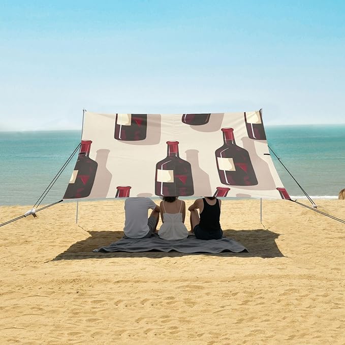 ALAZA Red Wine Bottle Seamless Beach Tent Sun Shelter Portable Canopy Sunshade for Outdoor Camping Picnics Backyard Fun 10x9 ft