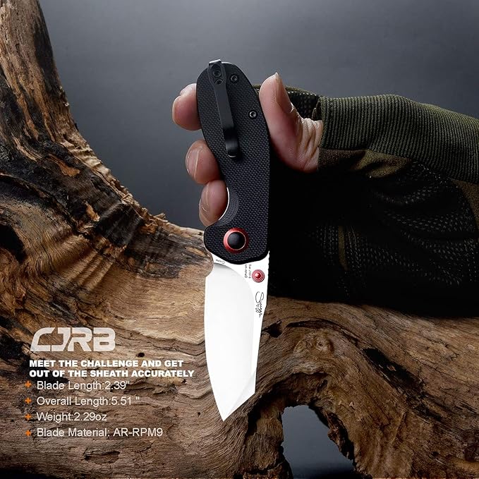 CJRB Maileah Pocket Knife with 2.39’’ AR-RPM9 Powder Steel Blade Folding Knife with G10 Handle Tactical Knife &amp EDC Knife Pocket Knife for Men Ideal for Outdoor Survival Camping Hunting 1918 Blac