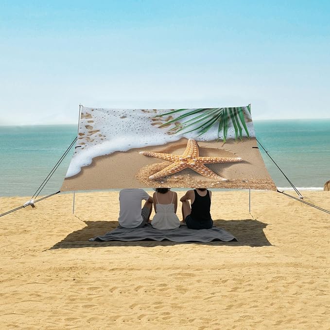 ALAZA Starfish Summer Beach Palm Sand Beach Tent Sun Shelter Portable Canopy Sunshade for Outdoor Camping Picnics Backyard Fun 10x9 ft
