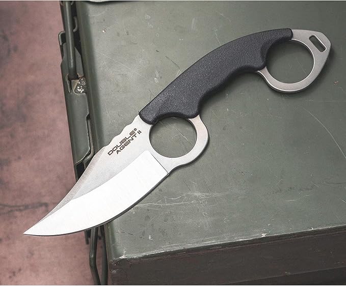 COLD STEEL Double Agent II Plain Edge Durable Lightweight Japanese AUS8A Steel Clip Point Shape 3 Fixed Blade Tactical Outdoor Hunting Knife Griv-Ex Handle Secure-Ex Sheath