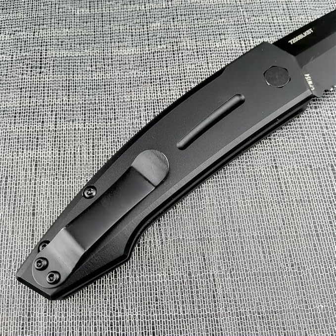 3.31'' D2 Steel Blade Aluminum Handles Manual Opening Folding Knife with Pocket Clip Camping EDC Tools Survival Knives Christmas Gift for Men and Women (Black Serrated Blade)