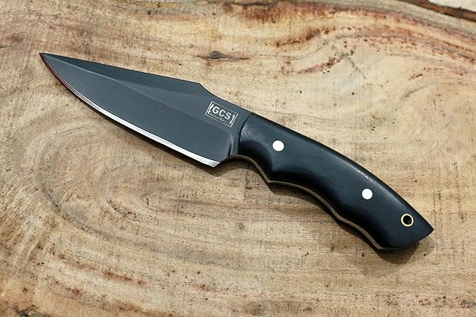 GCS Custom Handmade BLACK G10 Handle Survival Tactical Hunting Knife D2 Tool Steel with Brown Leather Right or Left Hand Horizontal Fixed Blade Knife Sheath GCS247