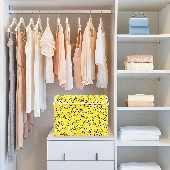Storage Box Yellow Duck Cartoon Closet Storage Bins with Lids Foldable Oxford Fabric Storage Box for Home Bedroom Closet Office (16.5x12.6x11.8 in)