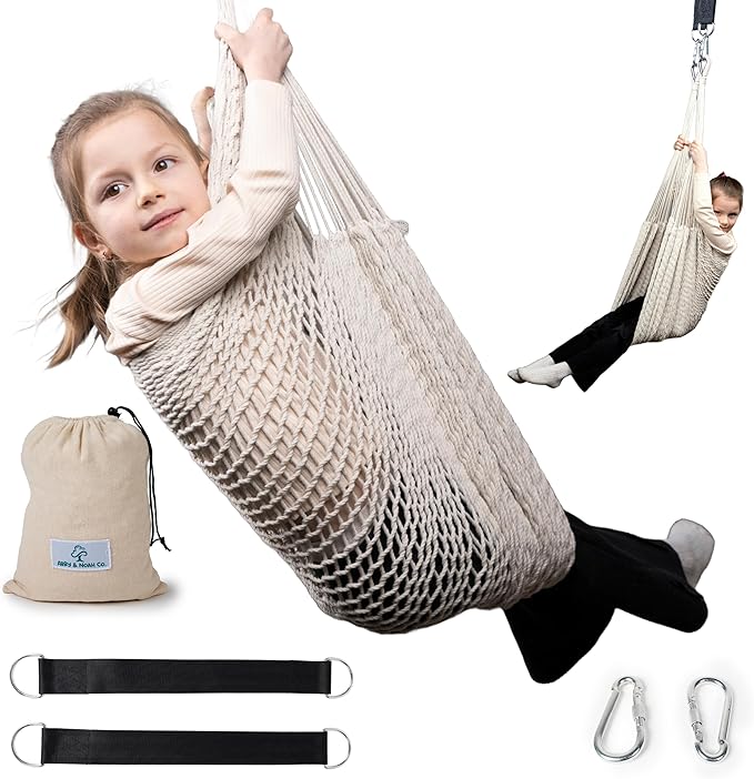 Abby &amp Noah Autism Sensory Swing for Kids &amp Adults | Indoor &amp Outdoor Hammock Chair | Ceiling Hanging Swing for Therapy | Holds Up-to 300Lbs | Autism Sensory Products (Medium - 48x64)