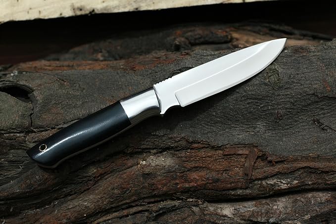 GCS Custom Handmade BLACK MICARTA Handle D2 Tool Steel Tactical Bushcraft Hunting Knife with Horizontal/Vertical Leather Sheath GCS195