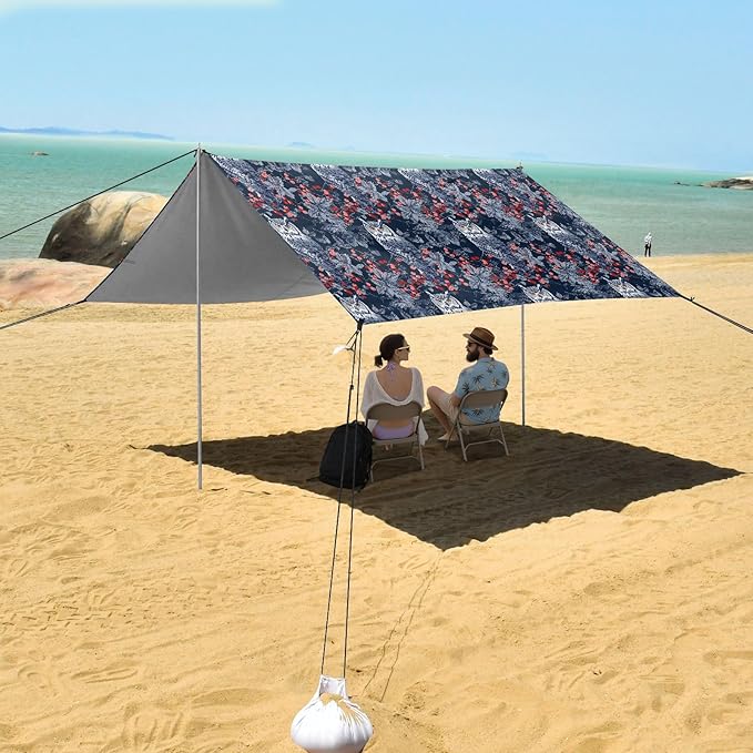ALAZA Owl Poinsettia Flower Berry Beach Tent Sun Shelter UPF50+ Protection Beach Shade Canopy w/ 4 Sandbags for Outdoor Camping Fishing Backyard Fun Picnic 10x9 ft