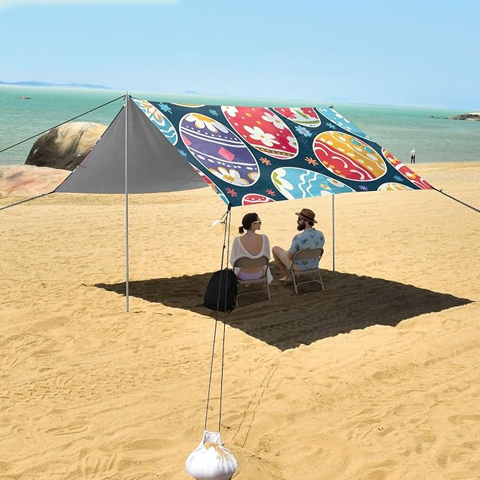 Easter Eggs with Flowers Beach Tent Sun Shelter Set UPF50+ UV Protection 10.5 x 9.19 FT Camping Shade Canopy with Sandbags Sand Anchors Carrying Bag and Others