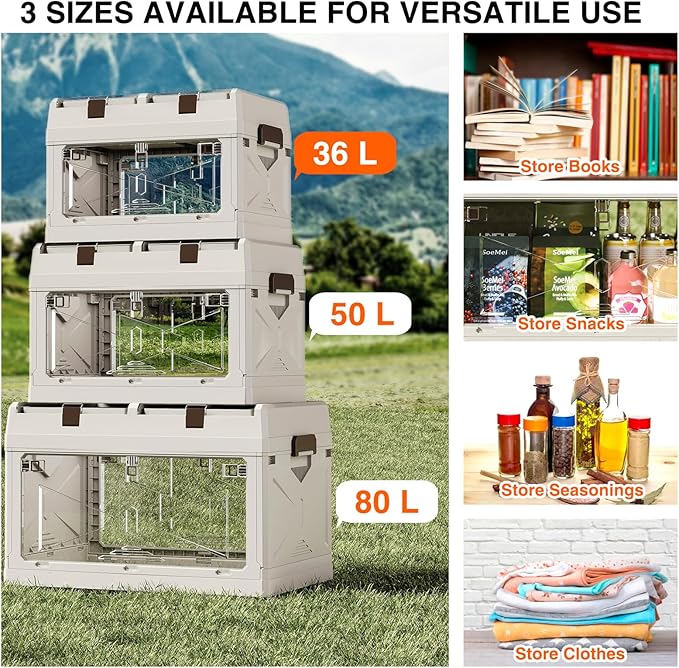 Closet Organizer and Storage Box Large Essential Collapsible Plastic Car Trunk Container with Clear Lids and Doors Open Front Multifunctional Stackable Bin for Bedroom Dorm Room Craft 36 L