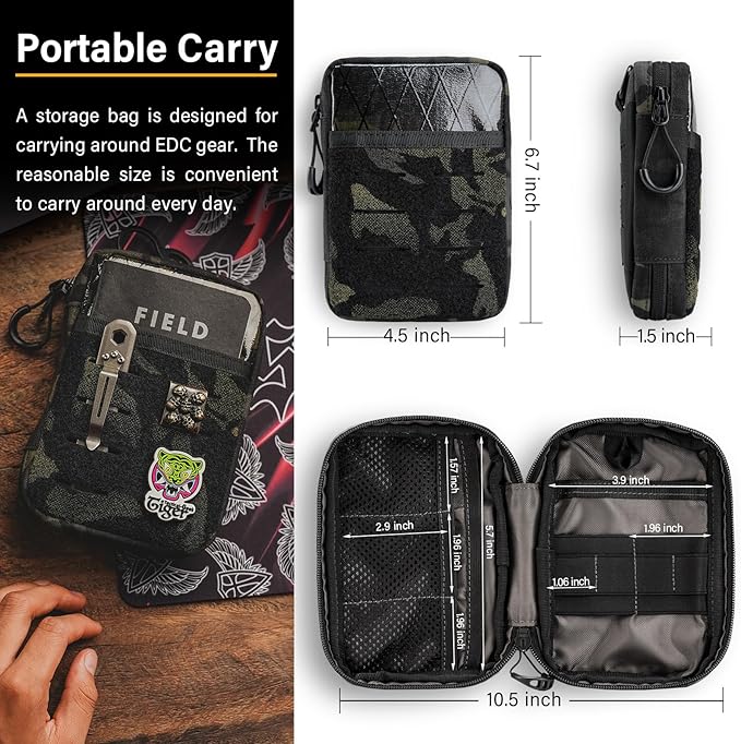 TACTICAL GEEK Block E3.0 EDC Compact Waist Pocket Pouch Men EDC Pouch Organizer Multi-Purpose Molle Tool Pouch Utility Tool Organizer Bag for Daily Essentials Carry(Black Camo)