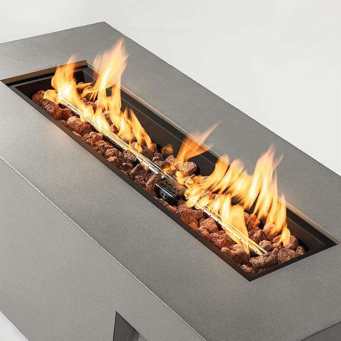 Outdoor Fire Pit Table Propane Gas Fire pits Outdoor Fireplaces 42″ Rectangular Firepit Table 50000 BTU Fire Table for Patio Set Grey.