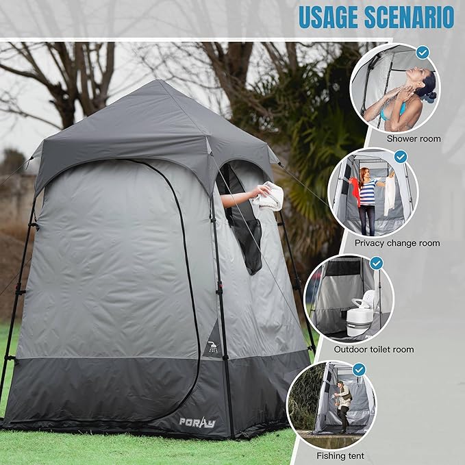 Camping Shower Tent Deluxe Changing Room Easy Set Up Privacy ShelterLarge Toilet Tent with Floor Drain Design for Beach CampingHiking with Stakes and Ropes for Stability