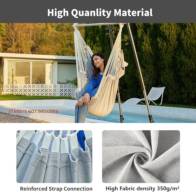 CHULIM Hanging Hammock Chair Swing MAX 500 lbs Outdoor Hanging Chair with Footrest Indoor Swing Chair with Portable Steel Spreader Bar and Hardware Kit for Bedroom Living Room Patio Porch - Grey