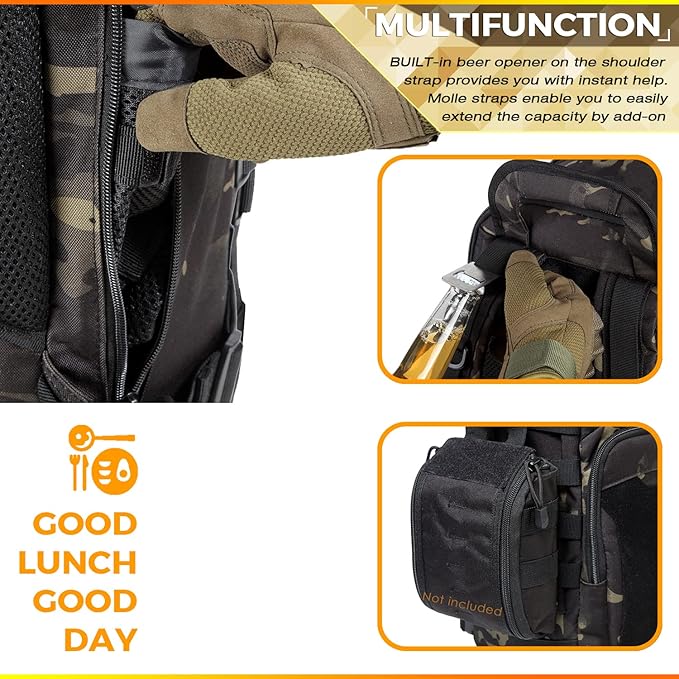 DBTAC Tactical Large Shoulder Chest Pack with Sling + Tactical Lunch Backpack (Charcoal Camo)
