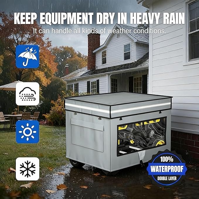 Generator Covers While Running 28L x 20W x 20H Heavy Duty Waterproof Generator Covers for Outside Compatible with 3000W-5000W Frame Generator All Season Protection for Generator（Gray）