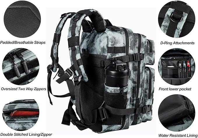 LHI Tactical Military Backpack for Men and Women 25L/35L Army Assault Pack Bag Small Rucksack with Bottle Holder