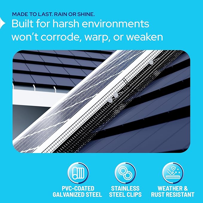 KASTLITE Solar Panel Bird Guard Mesh Kit - 6in x 100ft PVC Coated Galvanized Wire Screen 100 Stainless Clips Pliers &amp Gloves - No Drill Critter Shield Rodent Barrier Fence for Under Panels Bla