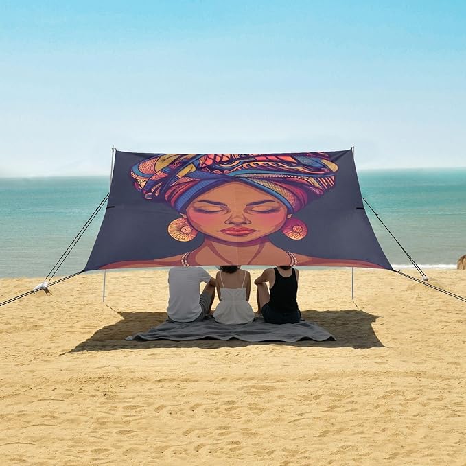 ALAZA Beautiful African Woman Portrait Beach Tent Sun Shelter Portable Canopy Sunshade for Outdoor Camping Picnics Backyard Fun 10x9 ft