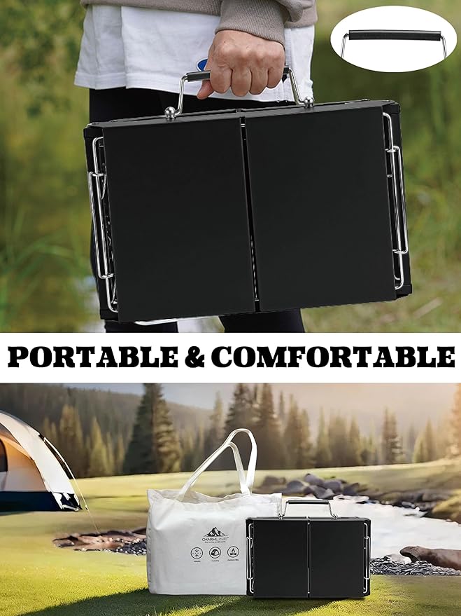 Charmline 15x11 inches Portable Charcoal Grill Compact Portable BBQ Grill Tabletop Charcoal Grills for Camping Picnics Gardens and Beach Parties Black