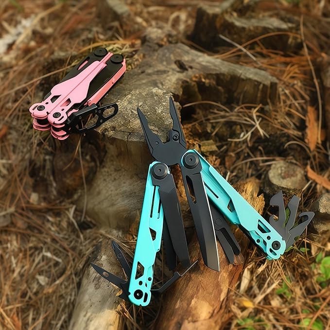 Multi Tool 20-in-1 Full-Size Lightweight EDC Multi-Purpose Pliers Folding Knife Tactical Gear Tools Boyfriend Gifts Equipment for Emergencies Hiking and Outdoor Camping (Blue)