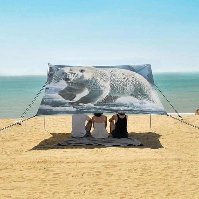 ALAZA Polar Bear Animal Ice Beach Tent Sun Shelter Portable Canopy Sunshade for Outdoor Camping Picnics Backyard Fun 10x9 ft